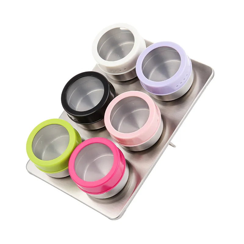 Kitchen Stainless Steel Magnetic Spice Jar Set 6 PCS