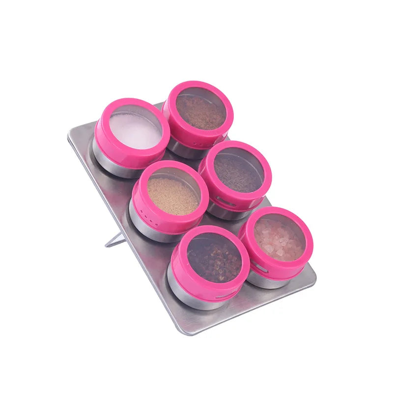 Kitchen Stainless Steel Magnetic Spice Jar Set 6 PCS
