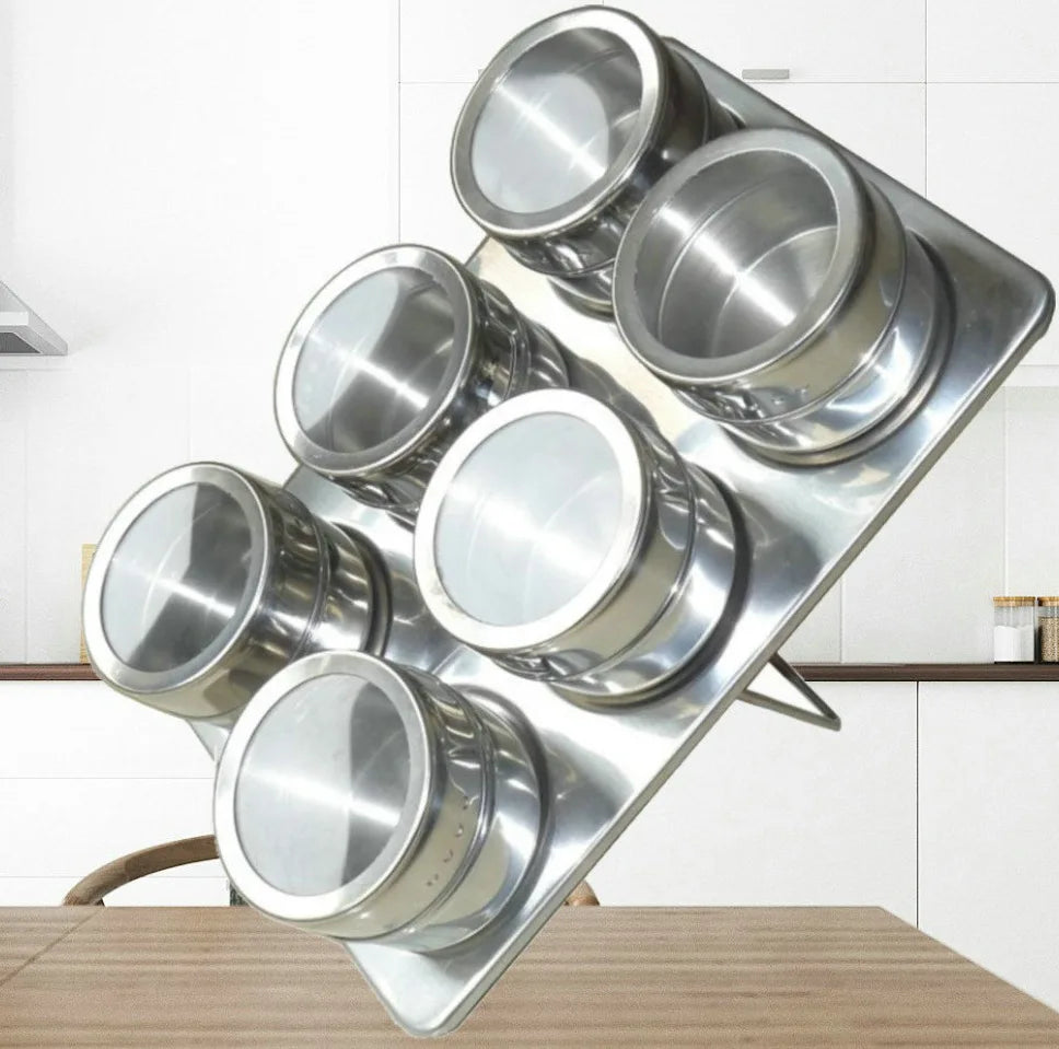 Kitchen Stainless Steel Magnetic Spice Jar Set 6 PCS
