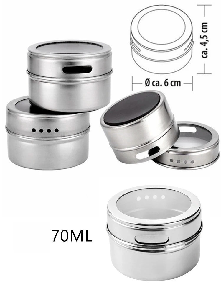 Kitchen Stainless Steel Magnetic Spice Jar Set 6 PCS