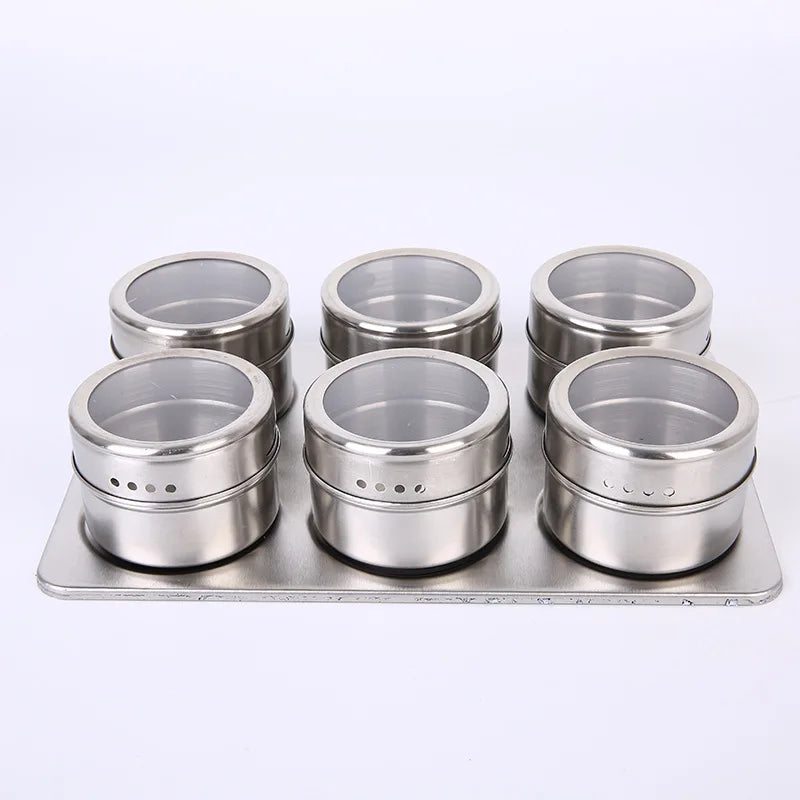 Kitchen Stainless Steel Magnetic Spice Jar Set 6 PCS
